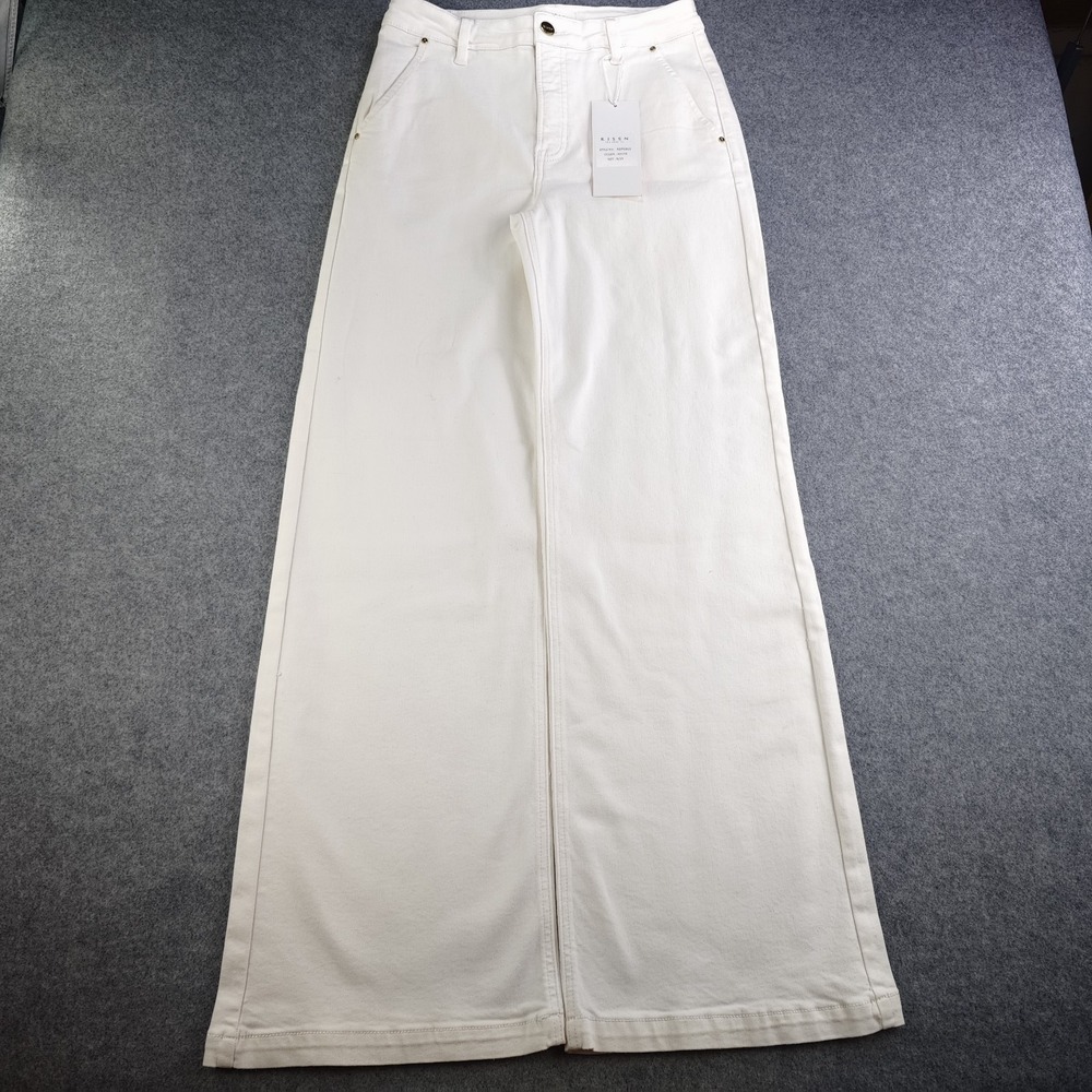 Risen Jeans Women's 9/29 White Wide Leg High Rise Denim Stretch Los Angeles